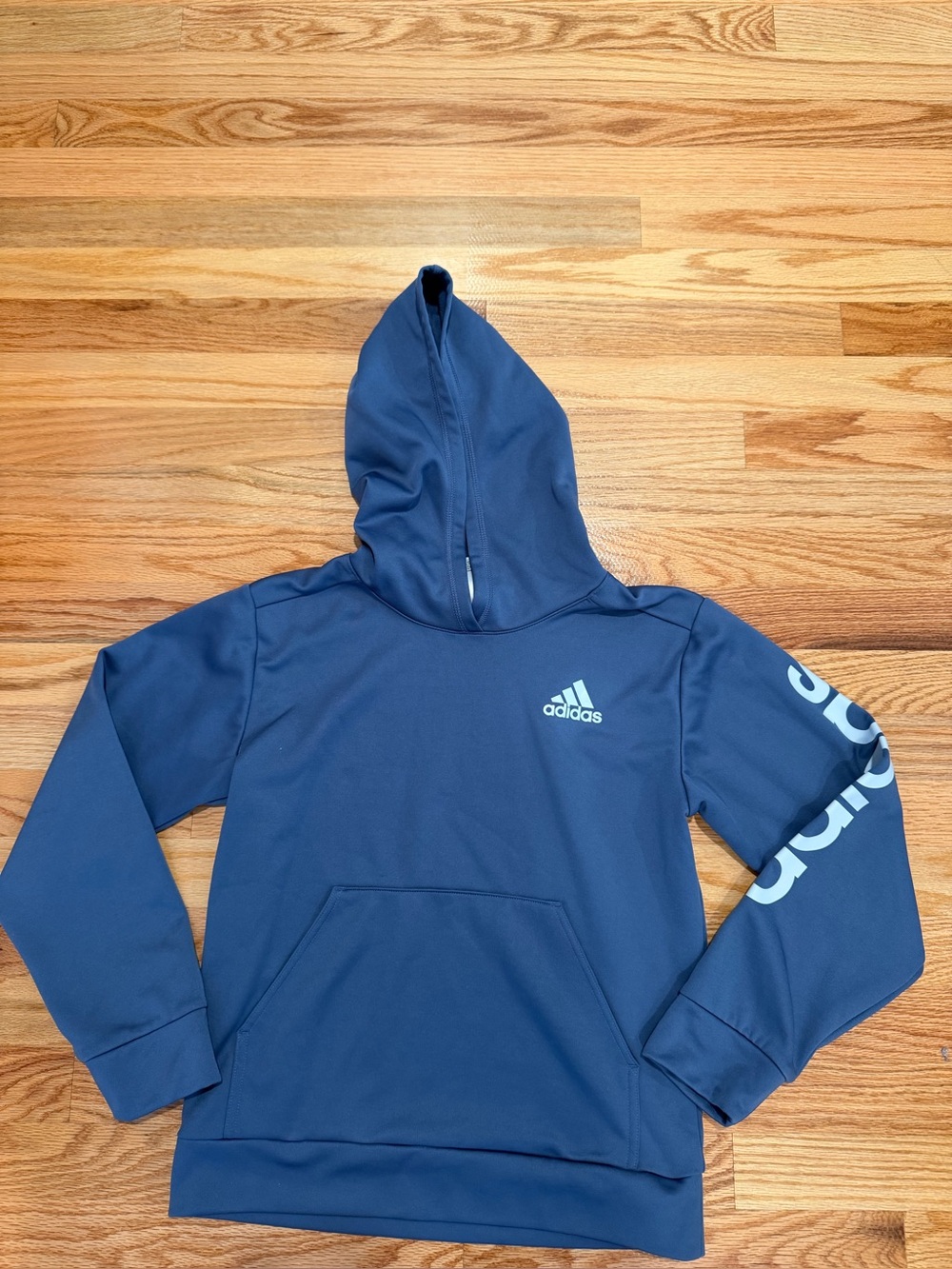 Adidas Kids Blue Logo Sleeve Pullover Hoodie Size M 10/12